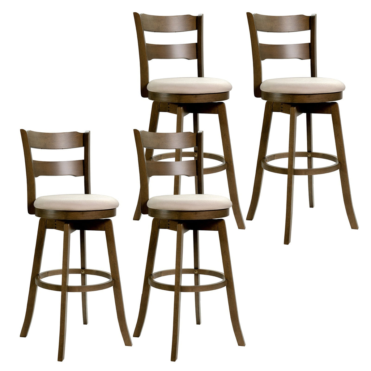 Swivel Bar Stools with Curved Backrest and Upholstered Seat
