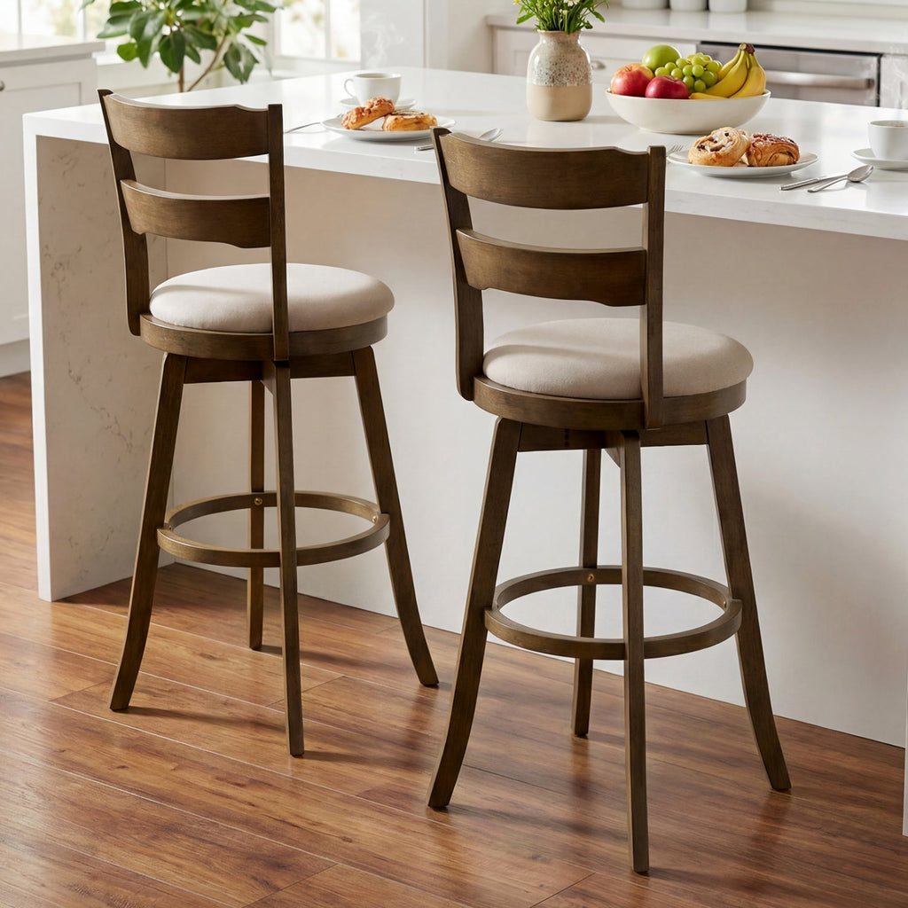 Swivel Bar Stools with Curved Backrest and Upholstered Seat