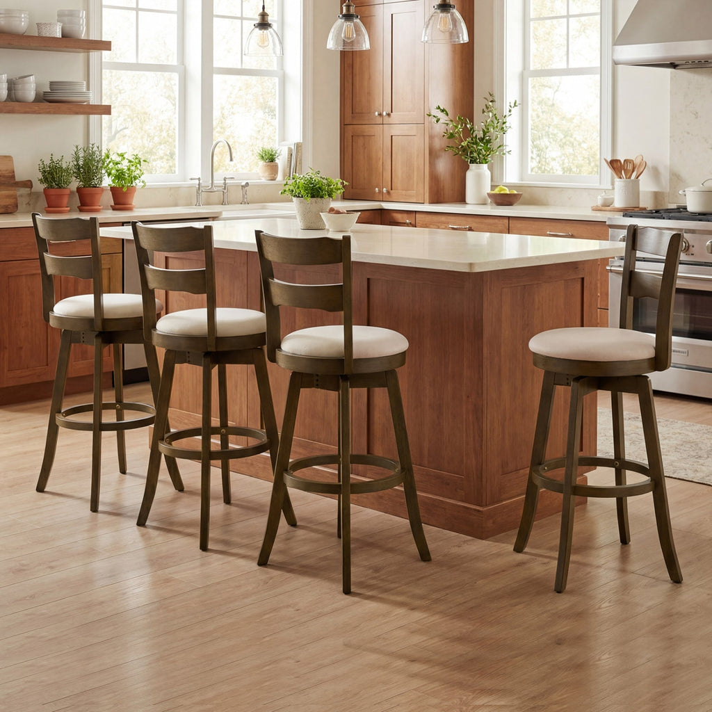 Swivel Bar Stools with Curved Backrest and Upholstered Seat