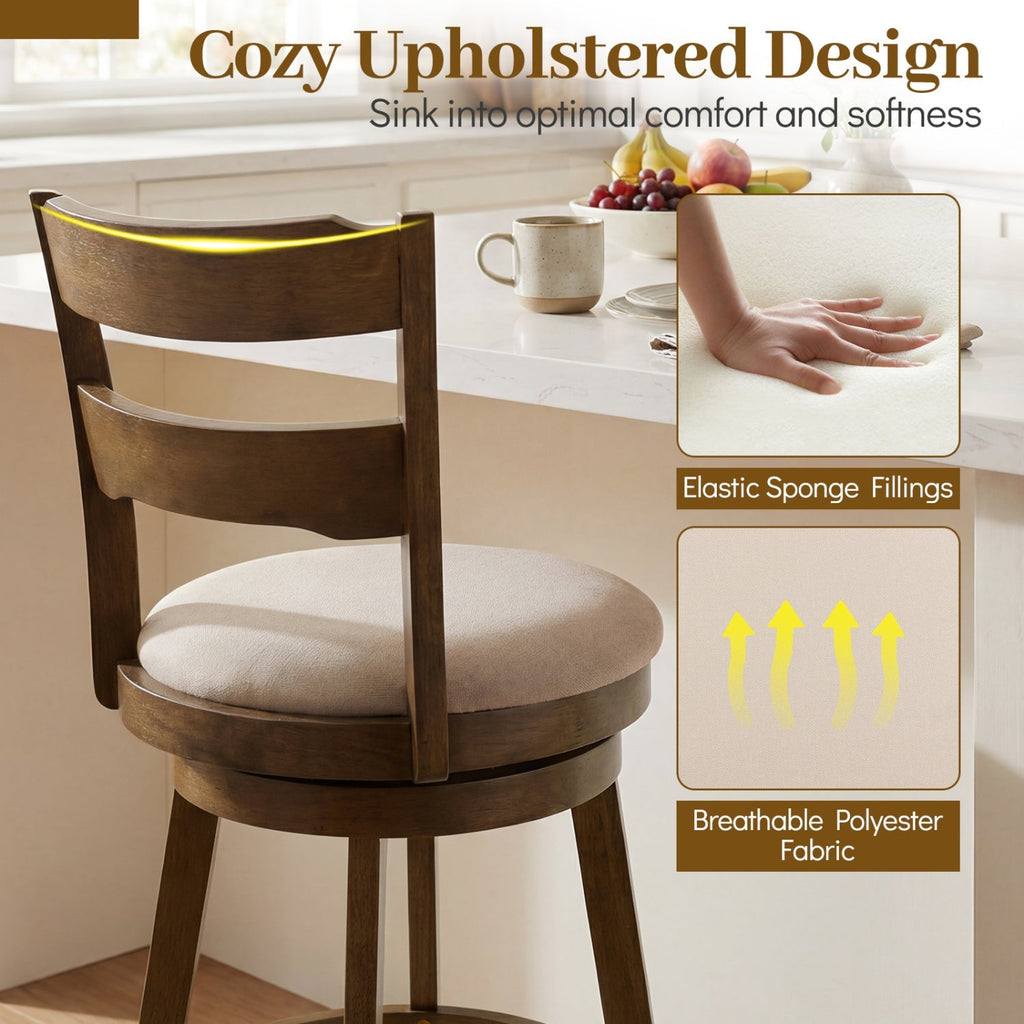 Swivel Bar Stools with Curved Backrest and Upholstered Seat