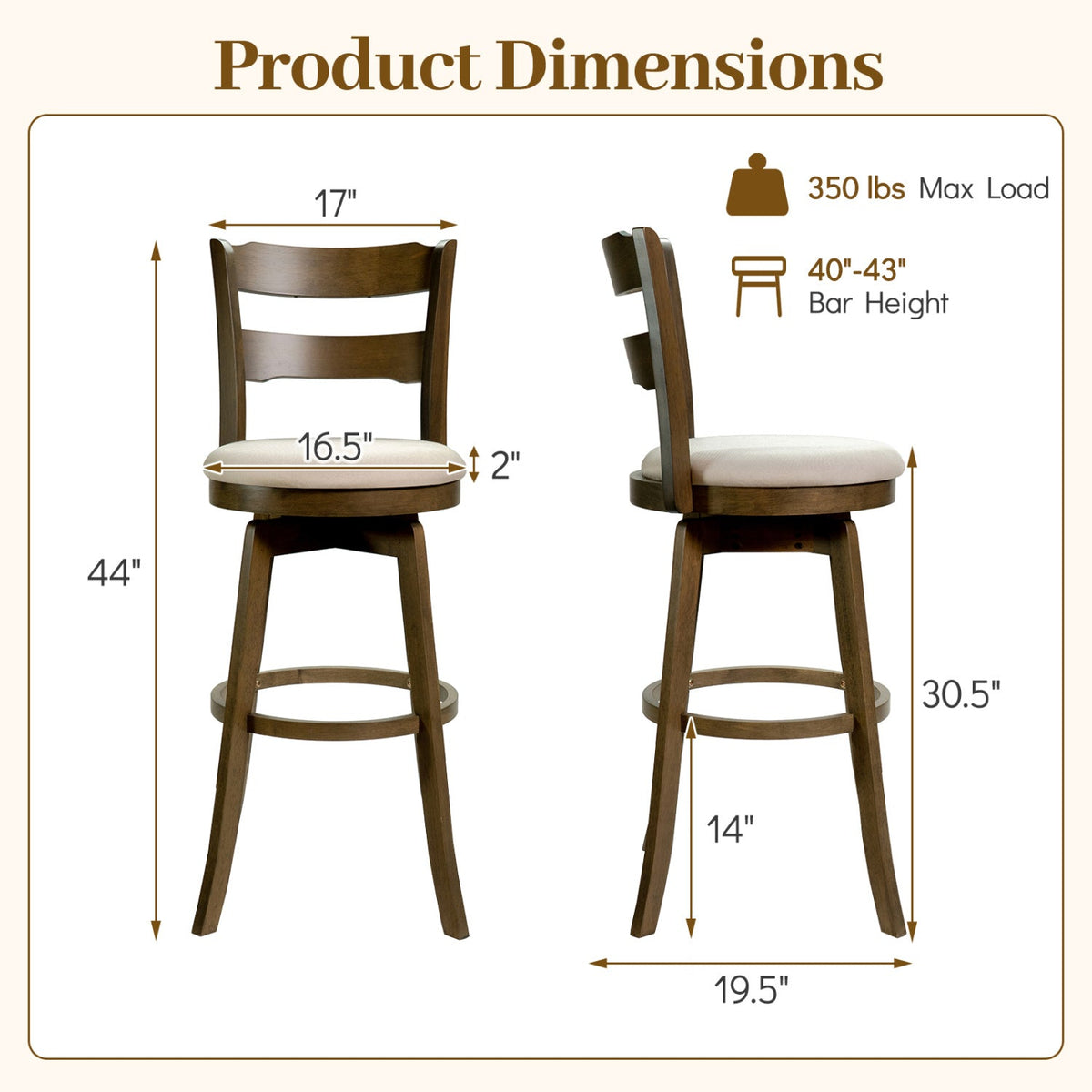 Swivel Bar Stools with Curved Backrest and Upholstered Seat