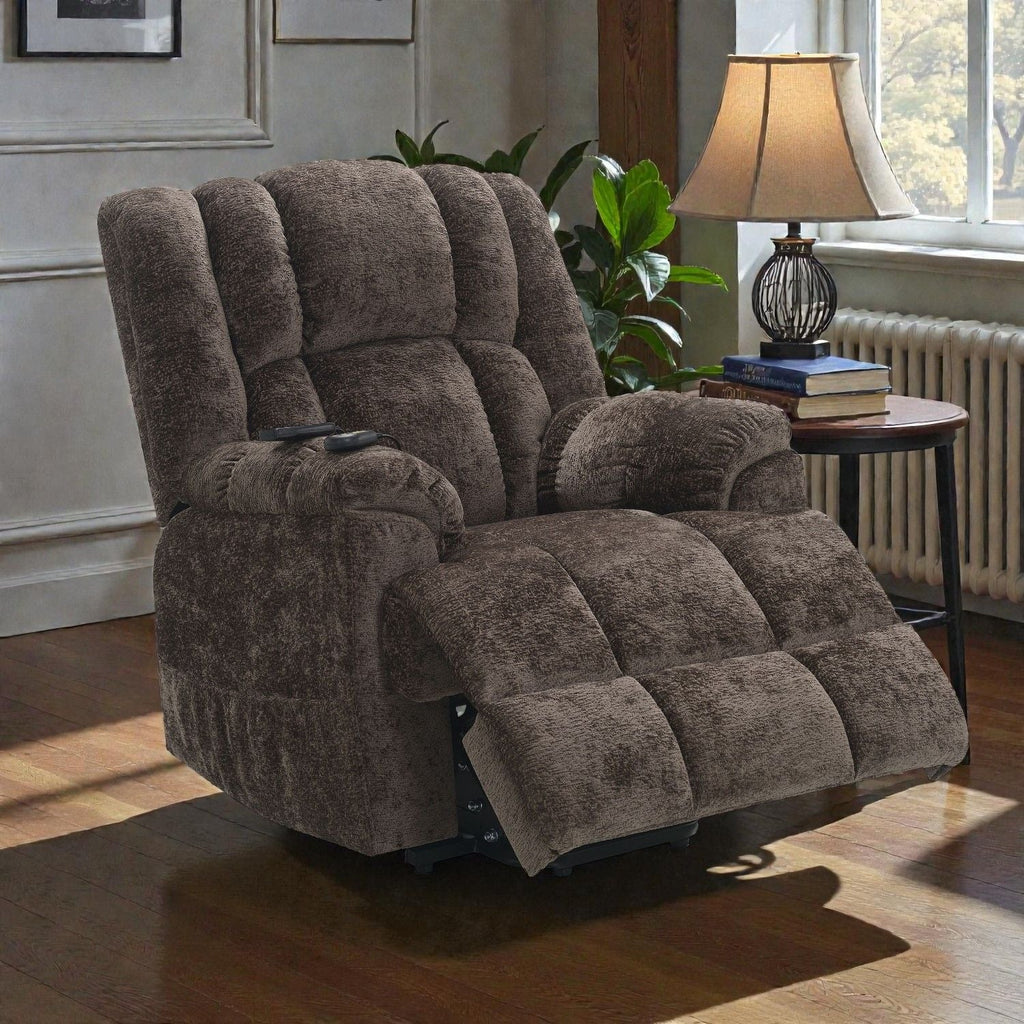 Brown Chenille Power Lift Recliner with Heat and Massage
