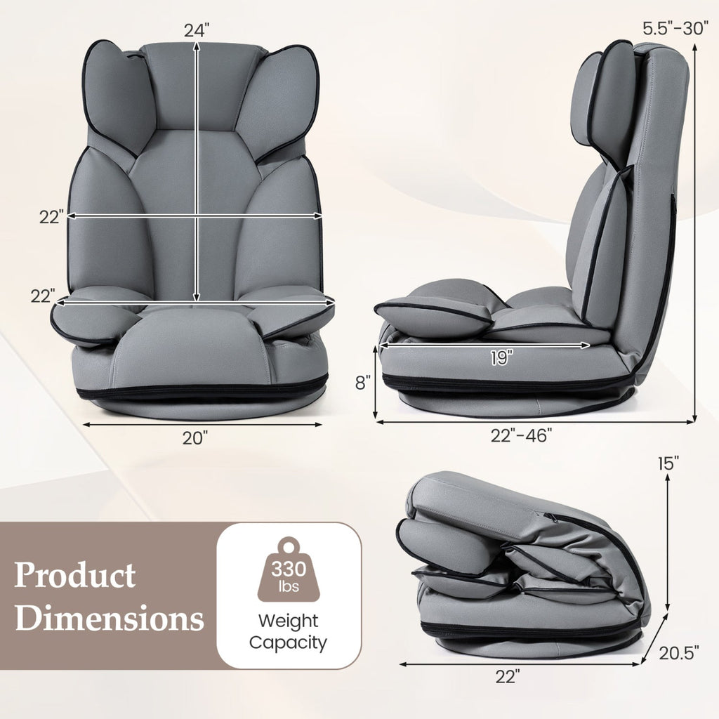 360 Degree Swivel Floor Gaming Chair with 6-Position Adjustable Backrest and Sponge Filling