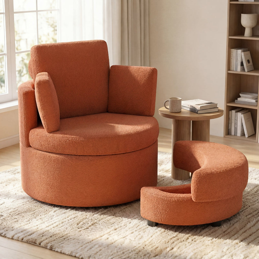 360° Swivel Accent Chair with Half Moon Storage Ottoman