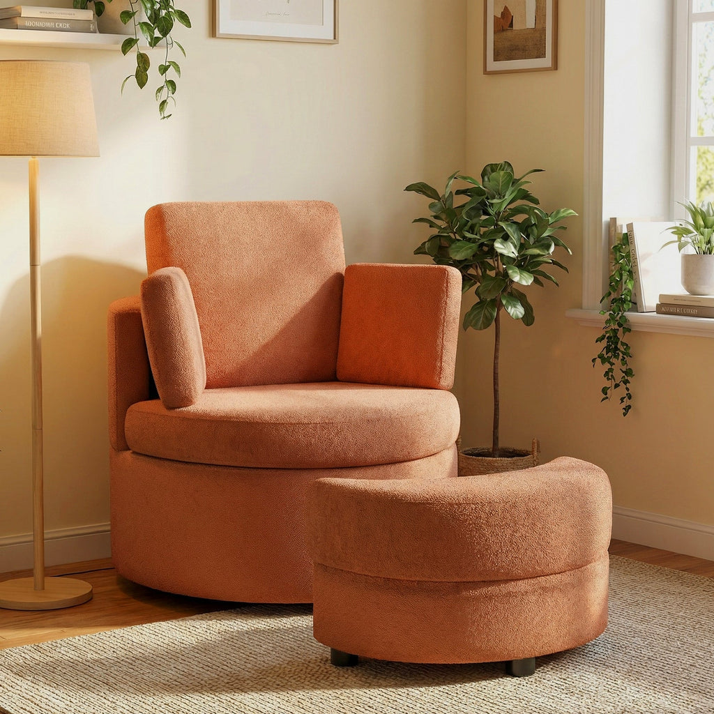 360° Swivel Accent Chair with Half Moon Storage Ottoman