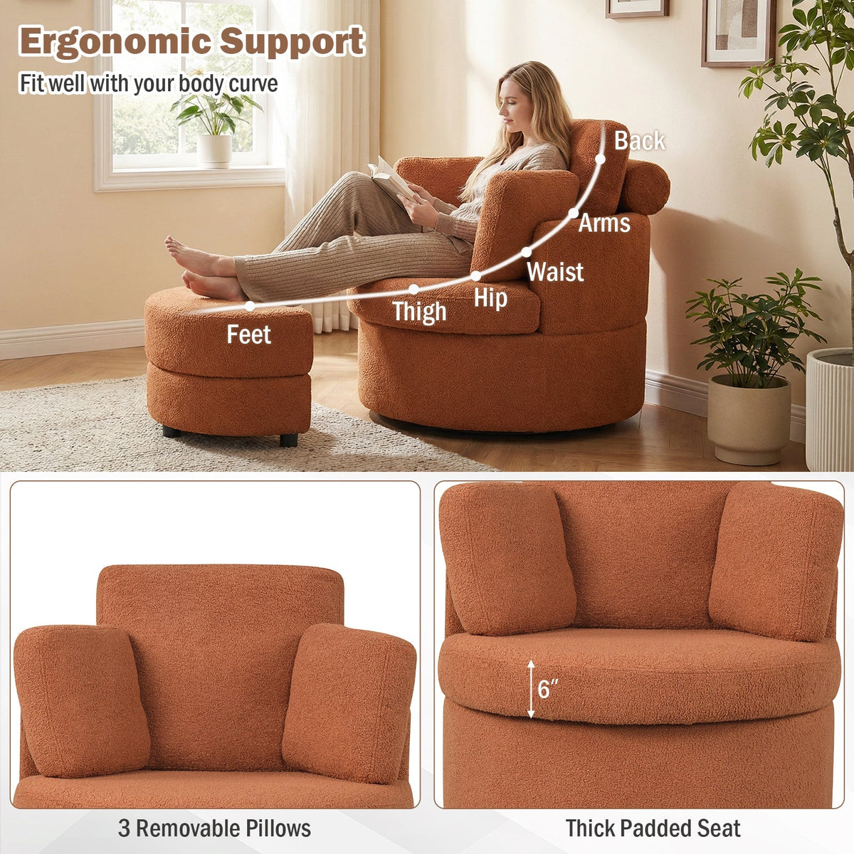 360° Swivel Accent Chair with Half Moon Storage Ottoman