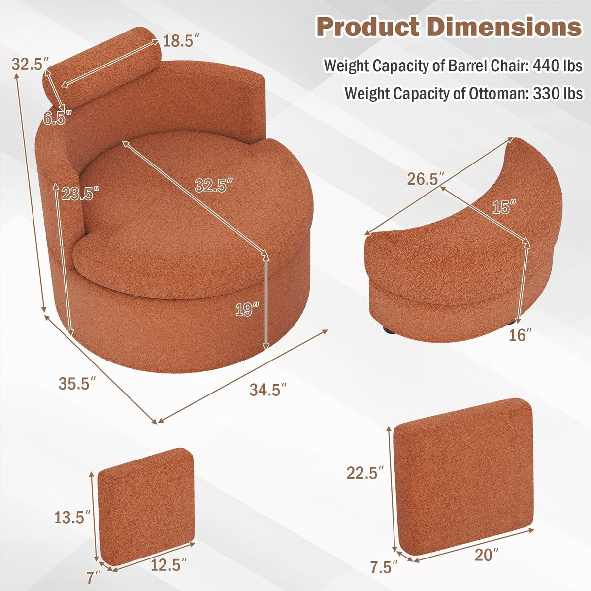 360° Swivel Accent Chair with Half Moon Storage Ottoman