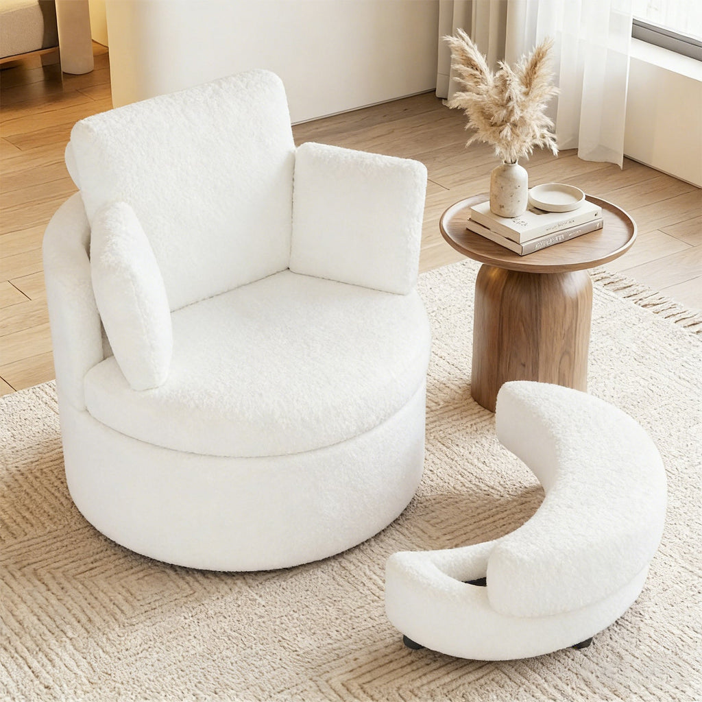 360° Swivel Accent Chair with Half Moon Storage Ottoman