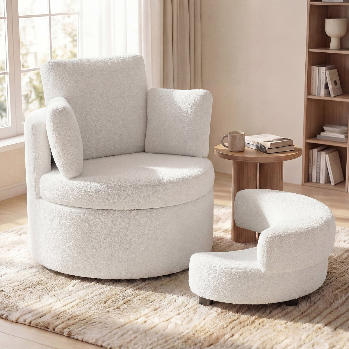 360° Swivel Accent Chair with Half Moon Storage Ottoman