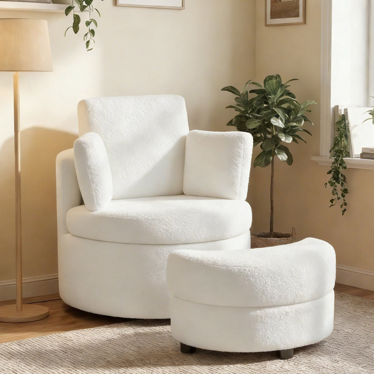 360° Swivel Accent Chair with Half Moon Storage Ottoman