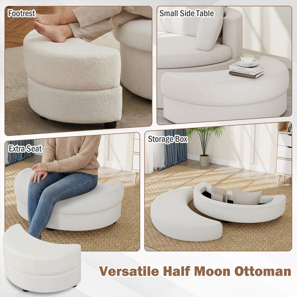 360° Swivel Accent Chair with Half Moon Storage Ottoman