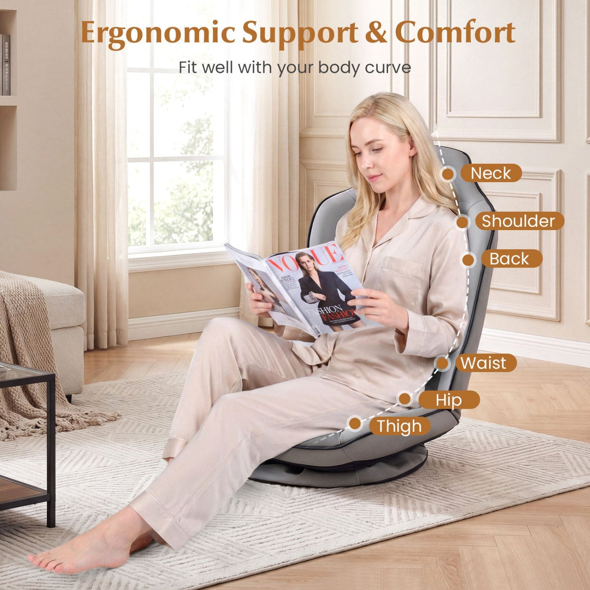 360° Swivel Floor Gaming Chair with Adjustable Backrest