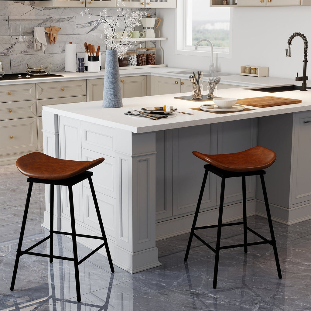 2-Piece Backless Swivel Bar Stools with Footrests