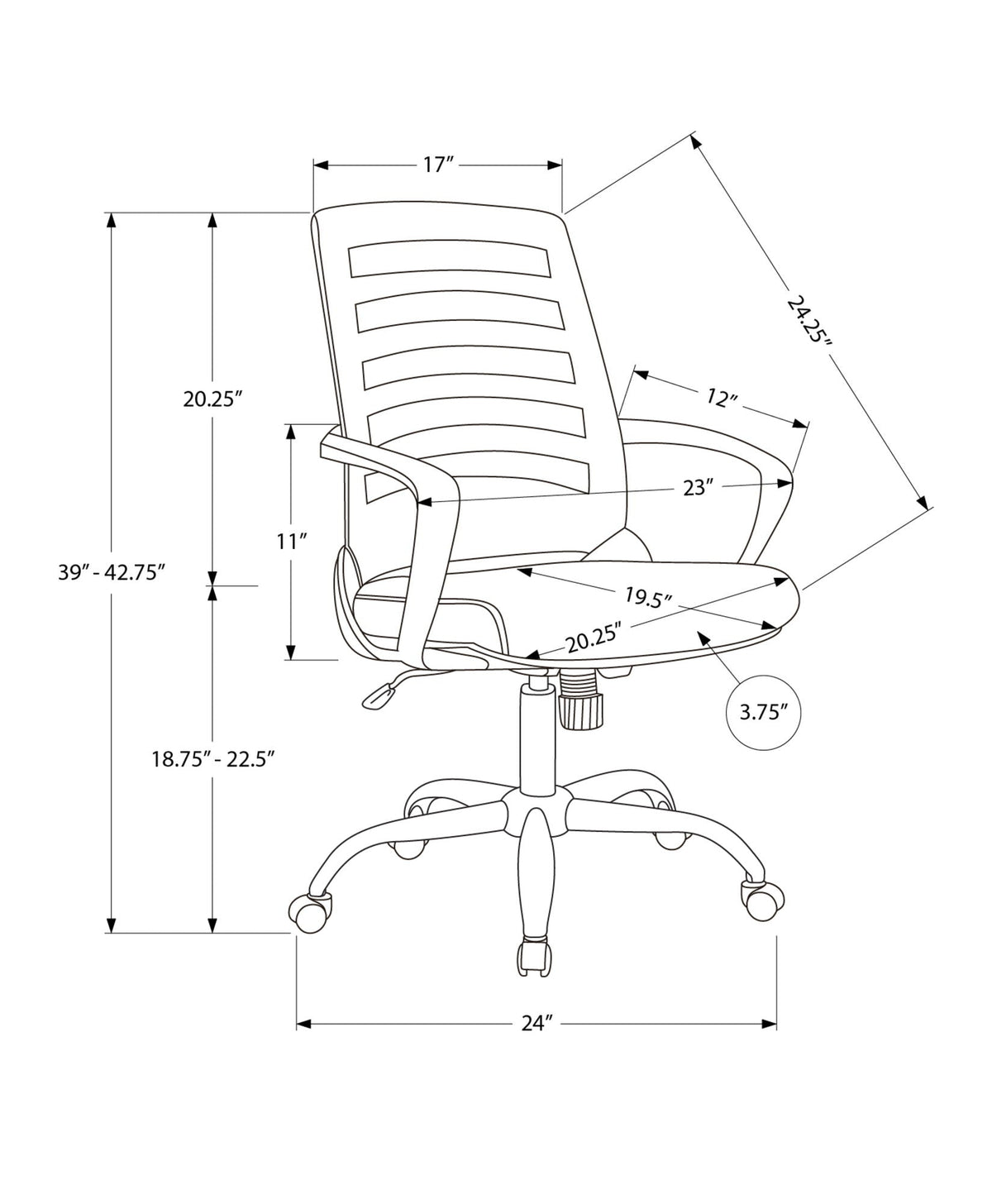Adjustable Mid-Back Ladder-Back Office Chair