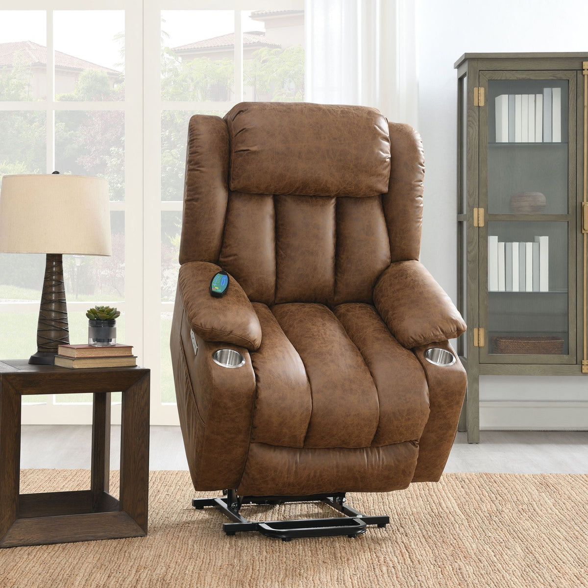 Aire Brown Power Lift Recliner with Heat and Massage