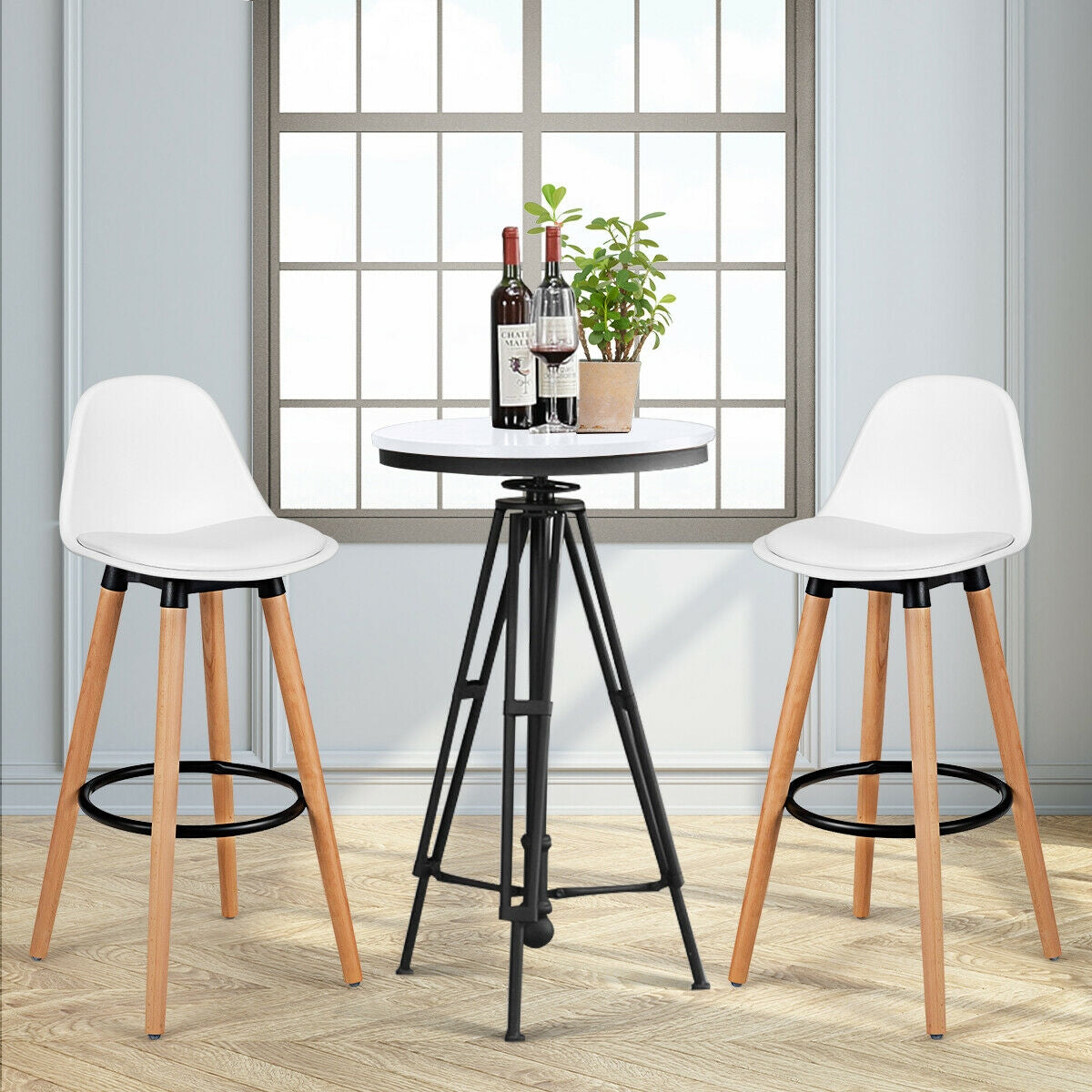 Mid-Century PU Upholstered Bar Stools - Set of 2