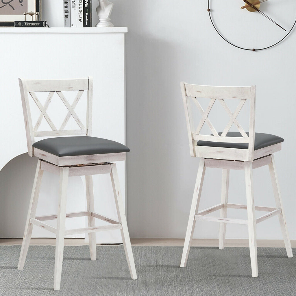 2-Piece Swivel Counter-Height Bar Stools with Rubberwood Legs