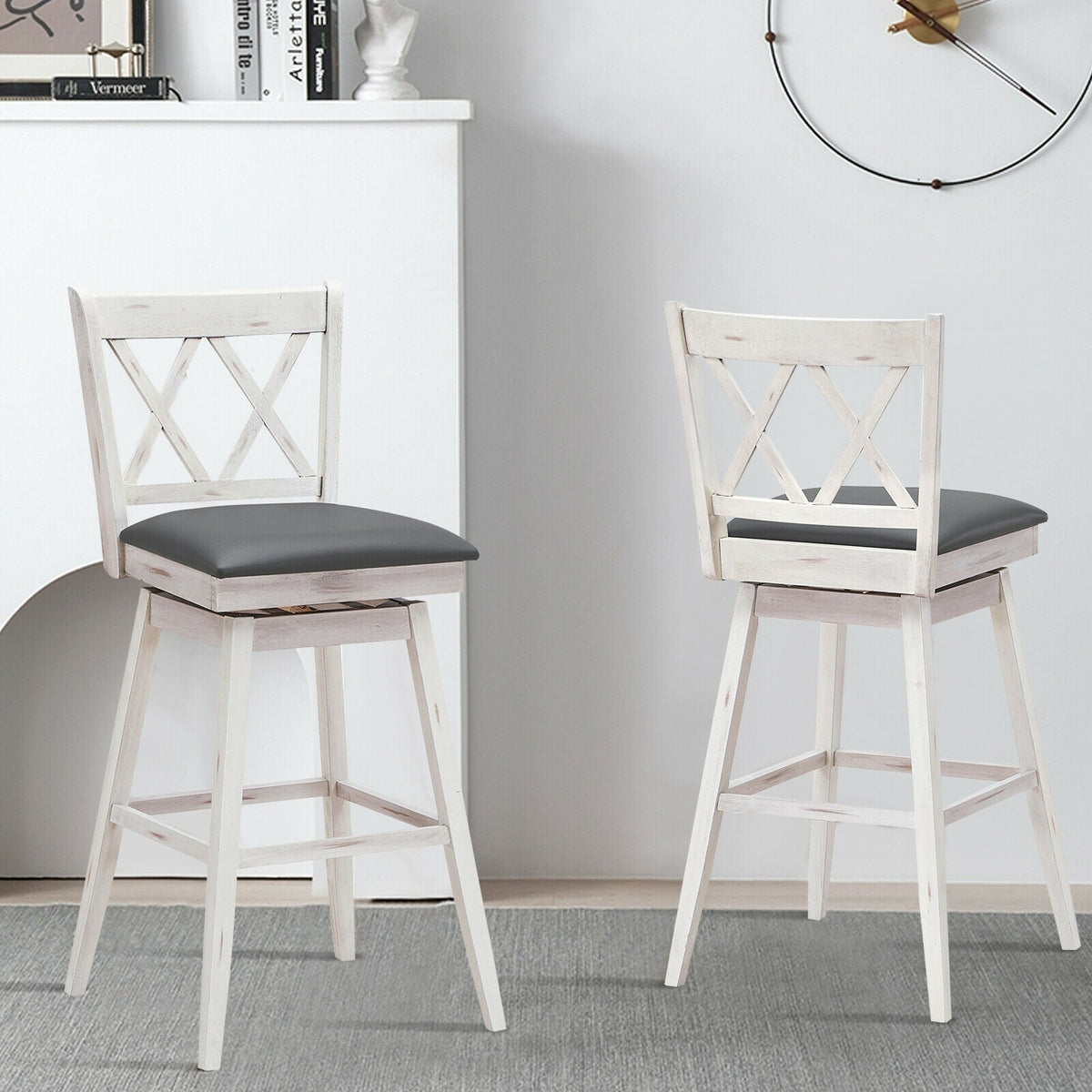 2-Piece Swivel Counter-Height Bar Stools with Rubberwood Legs