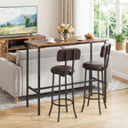 3-Piece Industrial Bar Table Set with 2 Upholstered Stools and Footrests for Dining Room