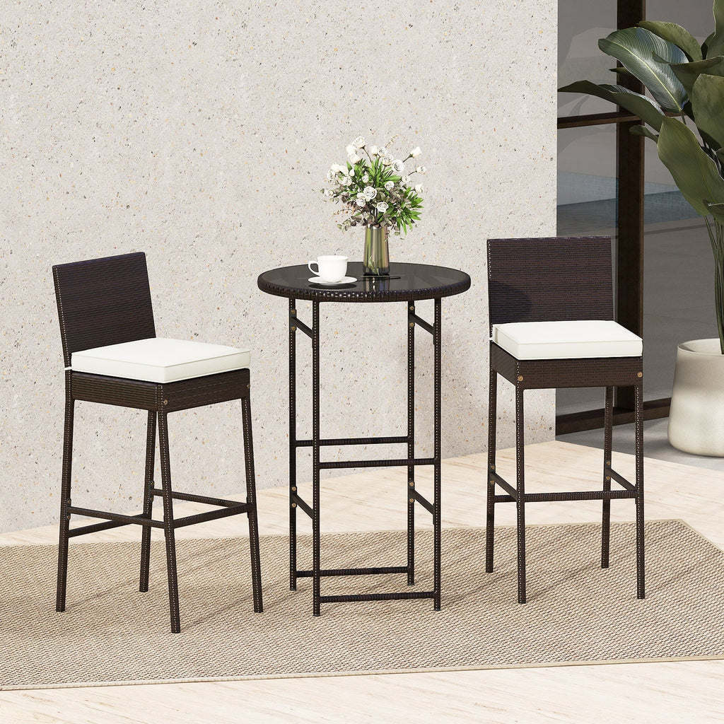 Outdoor Bar Set with 2 Wicker Bar Stools and Table - 3-Piece