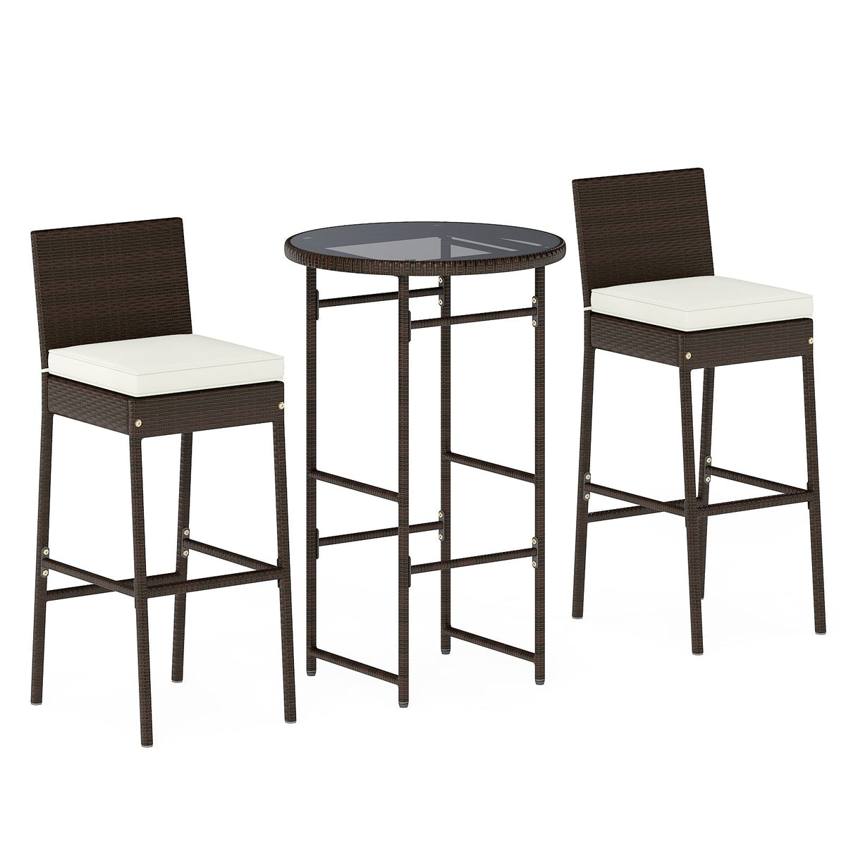 Outdoor Bar Set with 2 Wicker Bar Stools and Table - 3-Piece