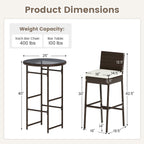 Outdoor Bar Set with 2 Wicker Bar Stools and Table - 3-Piece