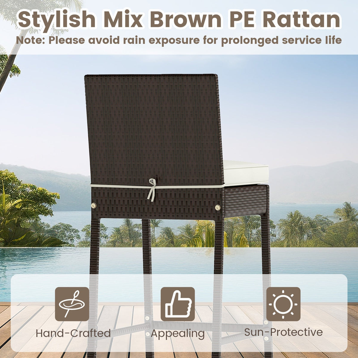 Outdoor Bar Set with 2 Wicker Bar Stools and Table - 3-Piece