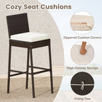 Outdoor Bar Set with 2 Wicker Bar Stools and Table - 3-Piece