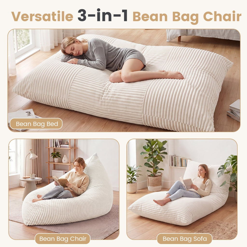 3-in-1 Convertible Bean Bag Chair with Corduroy Fabric