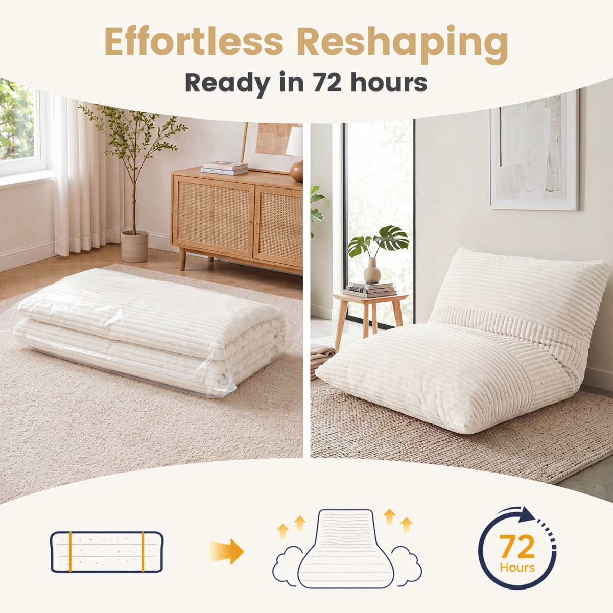 3-in-1 Convertible Bean Bag Chair with Corduroy Fabric