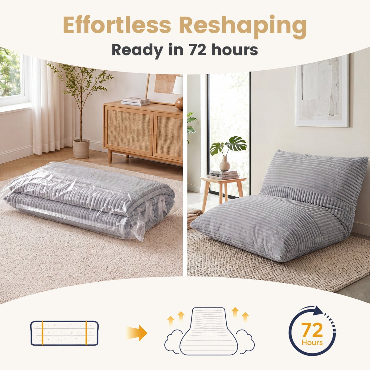 3-in-1 Convertible Bean Bag Chair with Corduroy Fabric