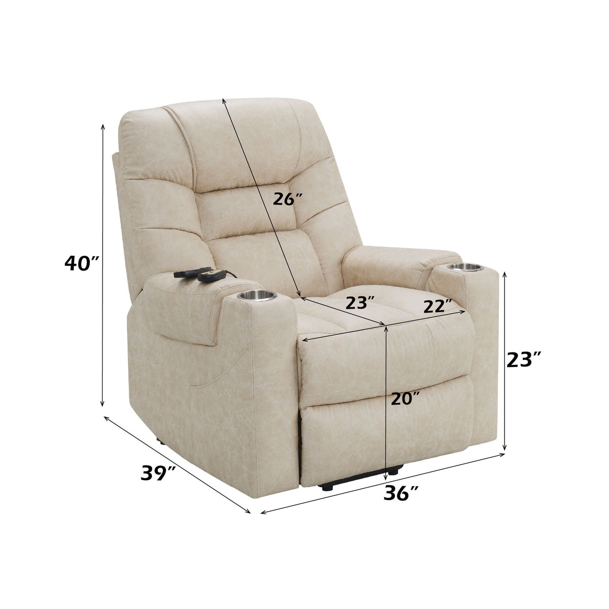 Nairi Ivory Power Lift Recliner with Heat and Massage