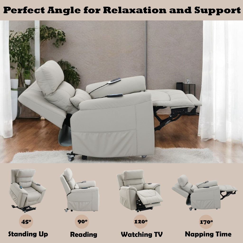 Marsha Light Gray Power Lift Recliner | Heat and Massage