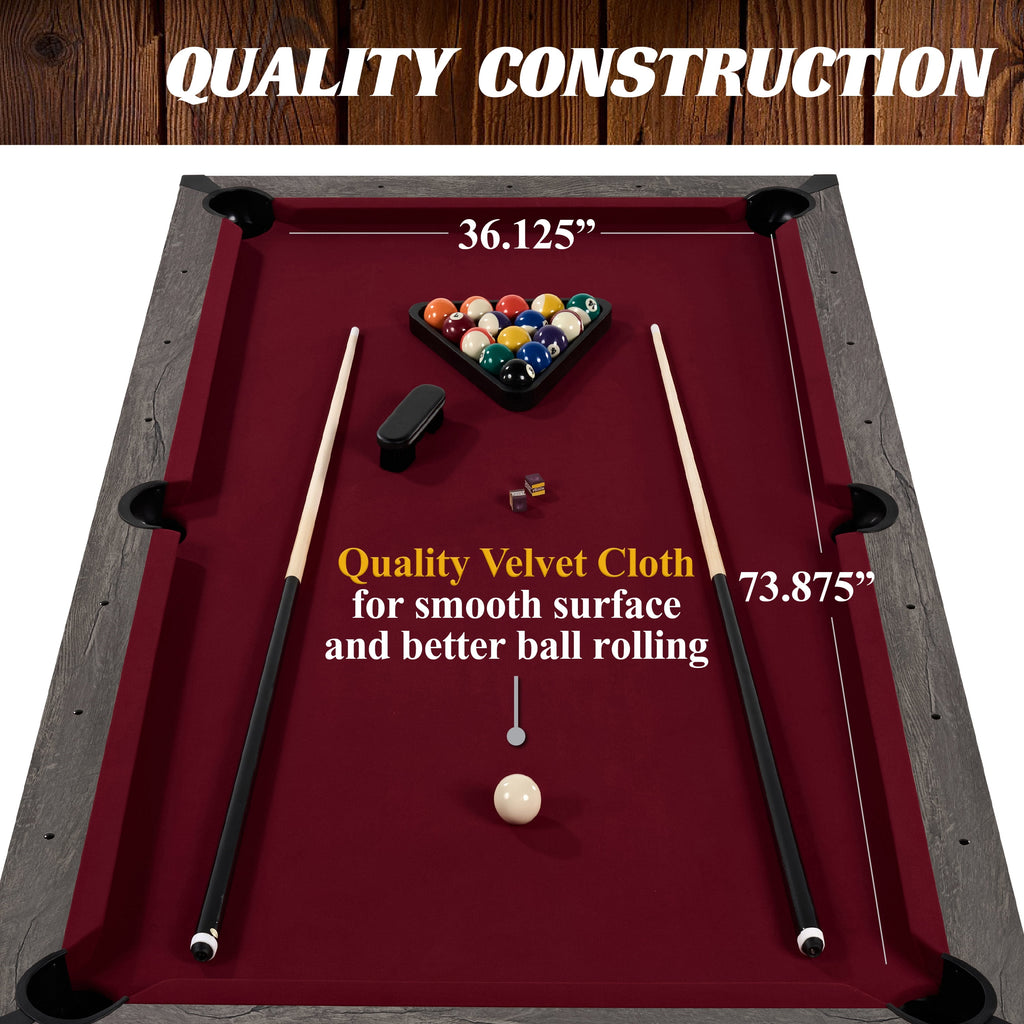 7' Pool Table, 3-In-1 Dining Top & Table Tennis with Game Accessories & Rolling Storage Caddy Prescott