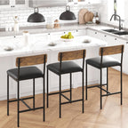 Upholstered Bar Stools Set of Two with Backrest