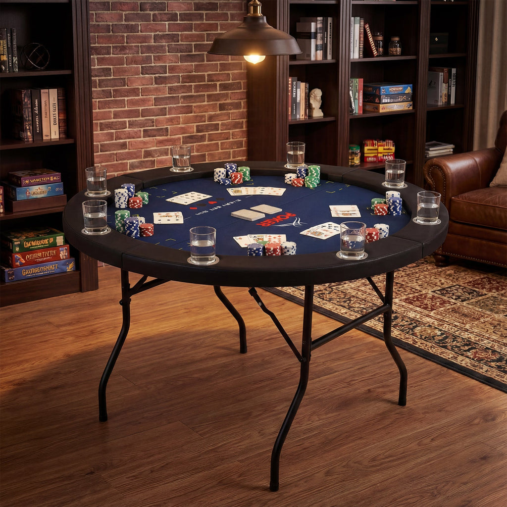 48" Foldable Poker Table with 8 Cup Holders and Padded Edges