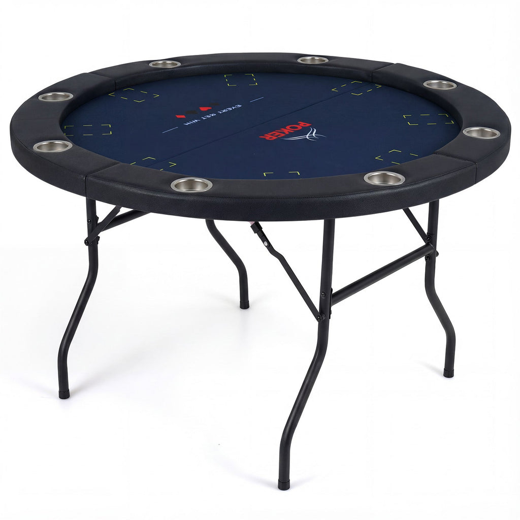 48" Foldable Poker Table with 8 Cup Holders and Padded Edges