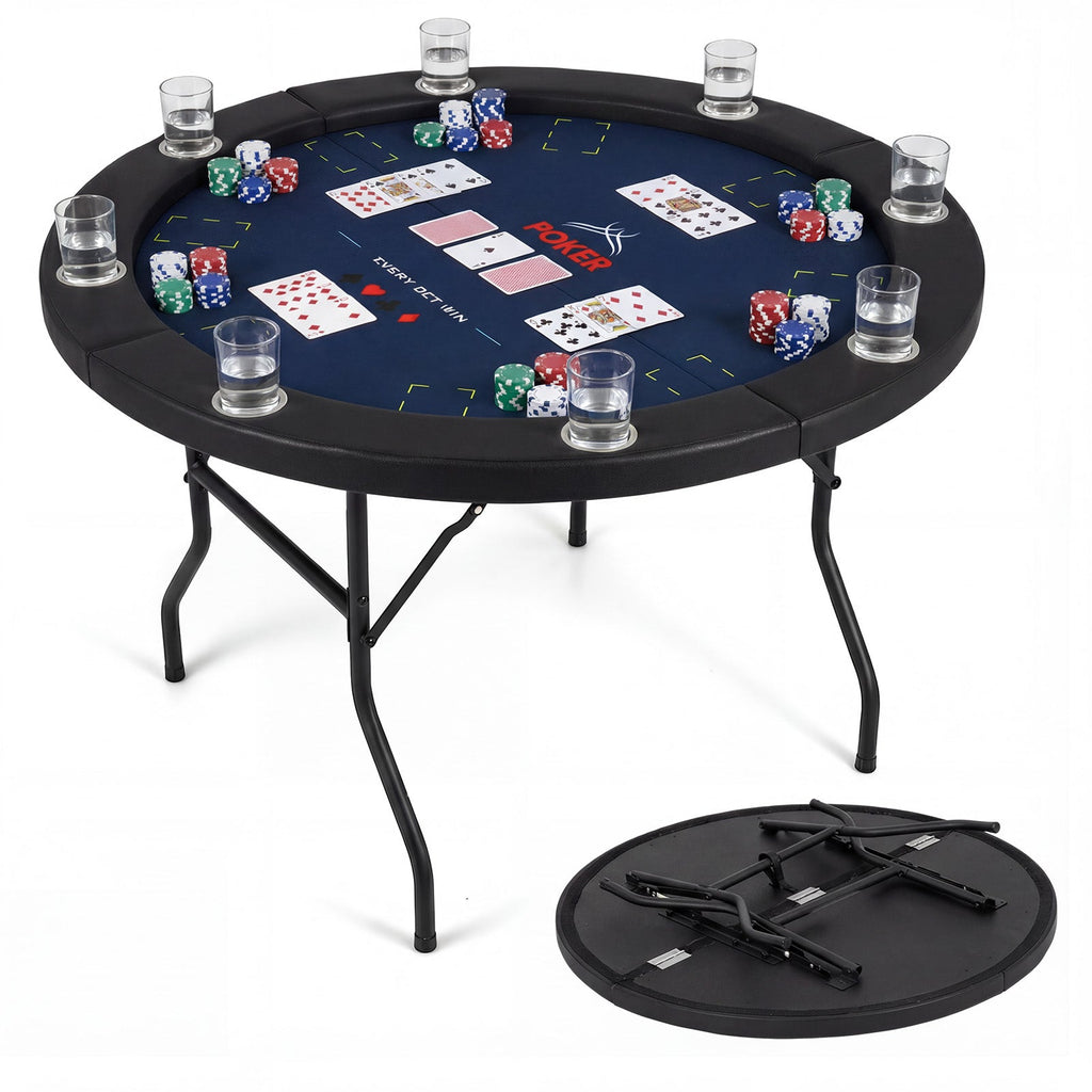 48" Foldable Poker Table with 8 Cup Holders and Padded Edges
