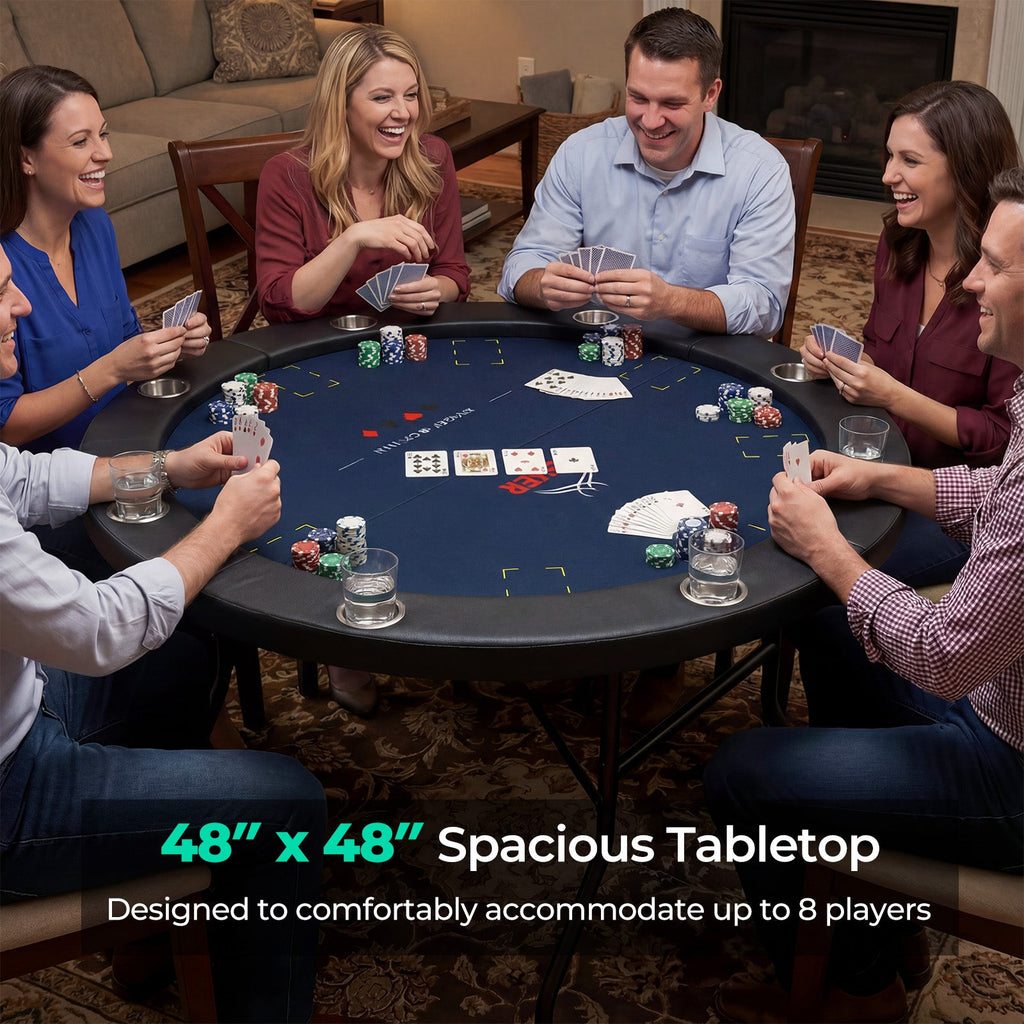 48" Foldable Poker Table with 8 Cup Holders and Padded Edges