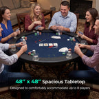 48" Foldable Poker Table with 8 Cup Holders and Padded Edges