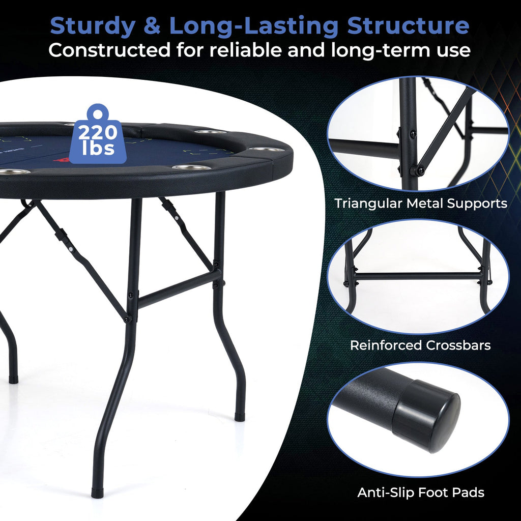 48" Foldable Poker Table with 8 Cup Holders and Padded Edges