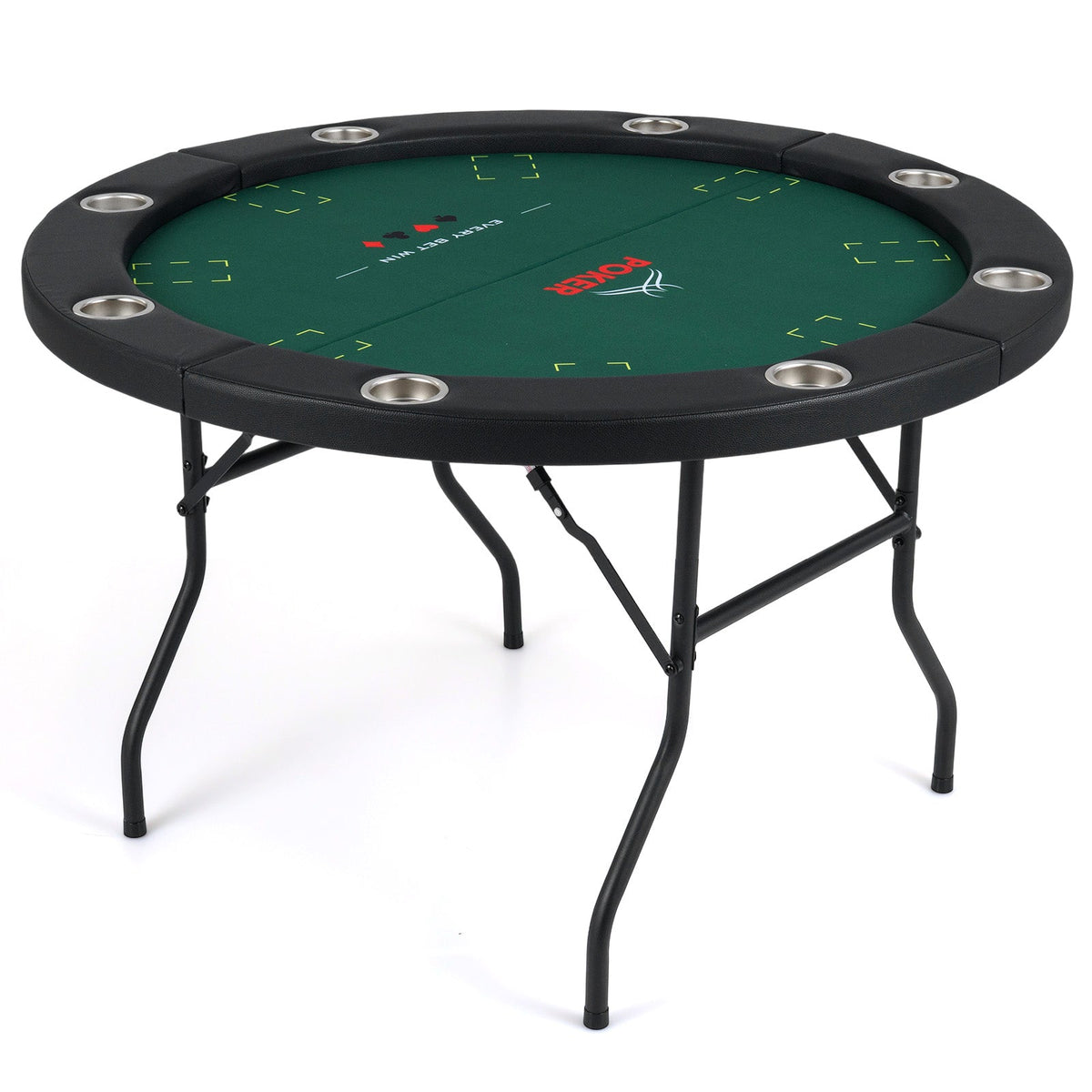 48" Foldable Poker Table with 8 Cup Holders and Padded Edges