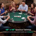 48" Foldable Poker Table with 8 Cup Holders and Padded Edges
