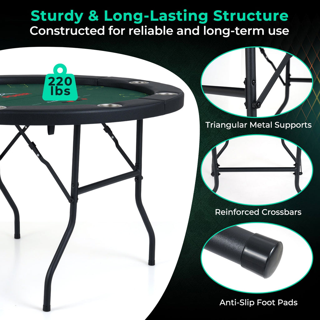 48" Foldable Poker Table with 8 Cup Holders and Padded Edges