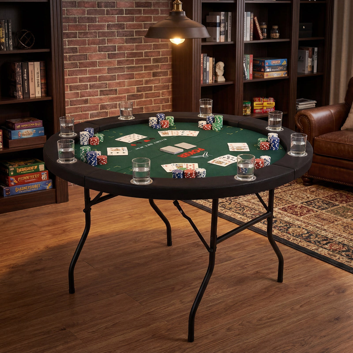 48" Foldable Poker Table with 8 Cup Holders and Padded Edges