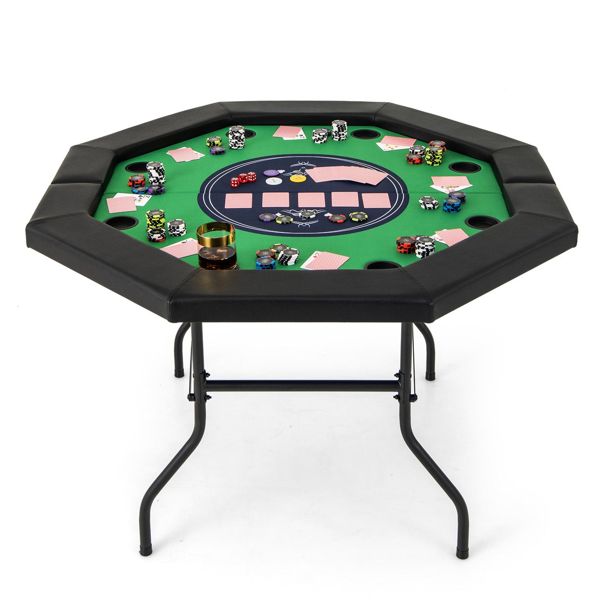 48 in Foldable Poker Table | Padded Rails, Cup Holders