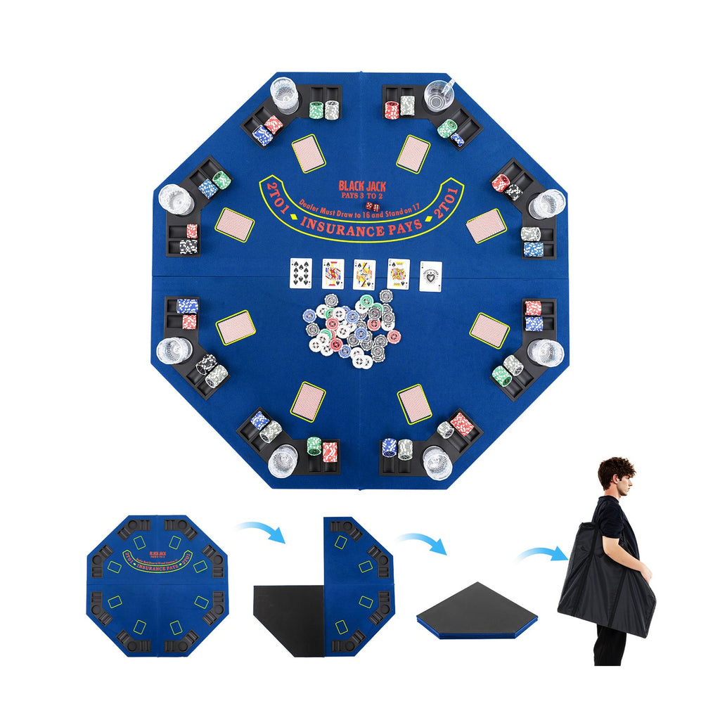 48" Foldable Poker Tabletop with Cup Holders & Chip Trays