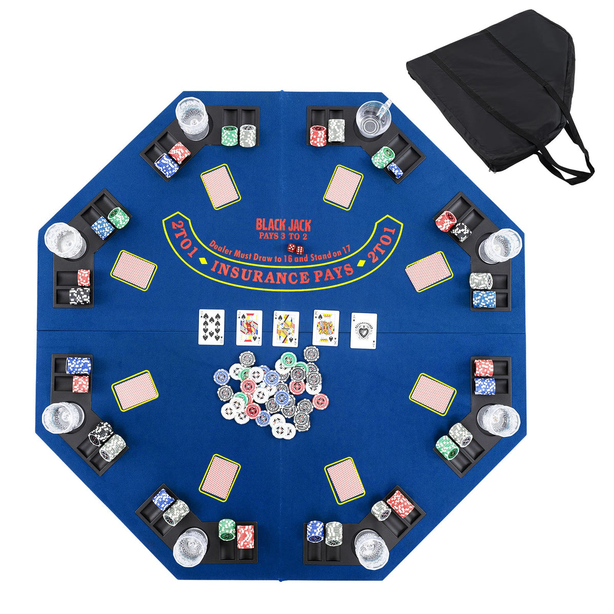 48" Foldable Poker Tabletop with Cup Holders & Chip Trays