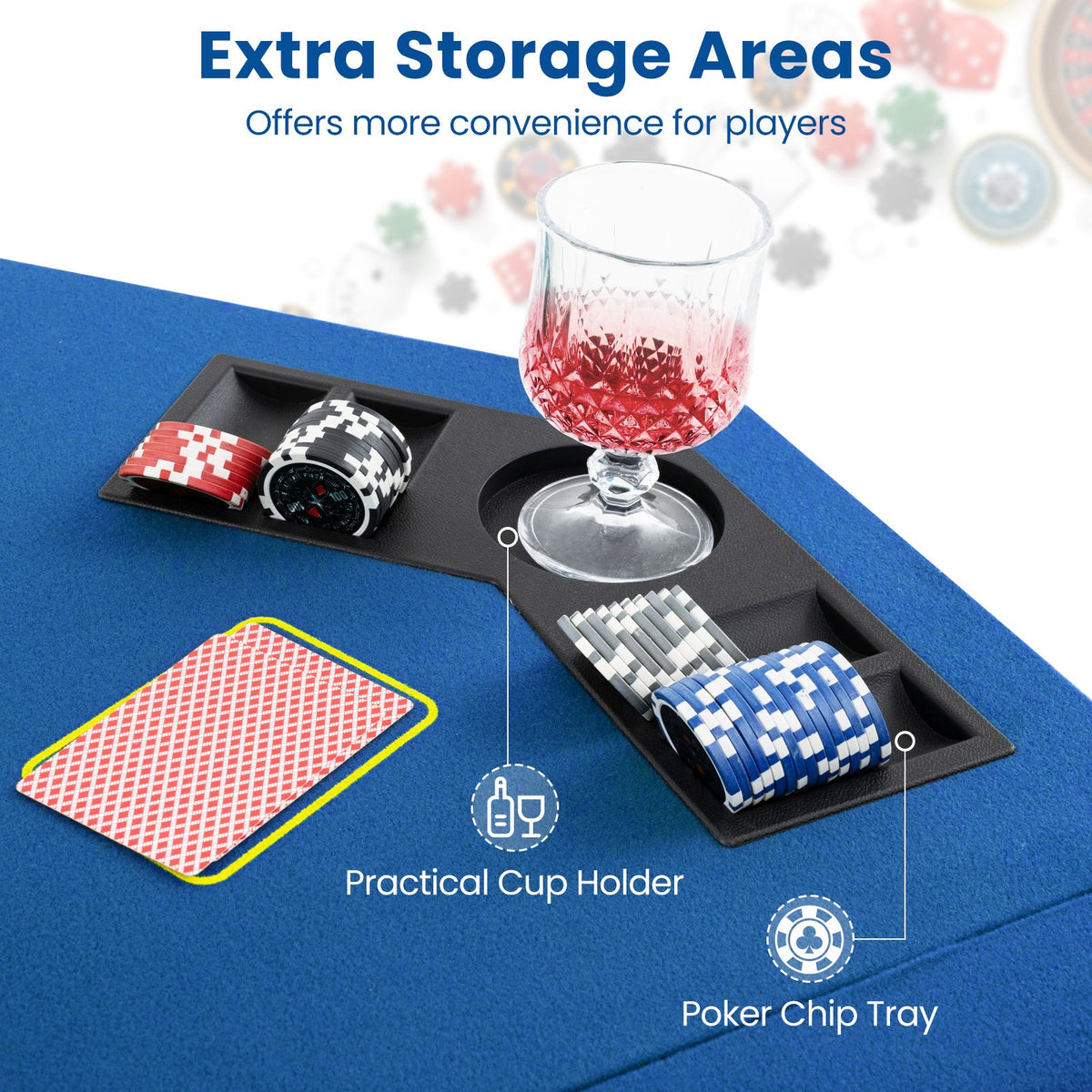 48" Foldable Poker Tabletop with Cup Holders & Chip Trays