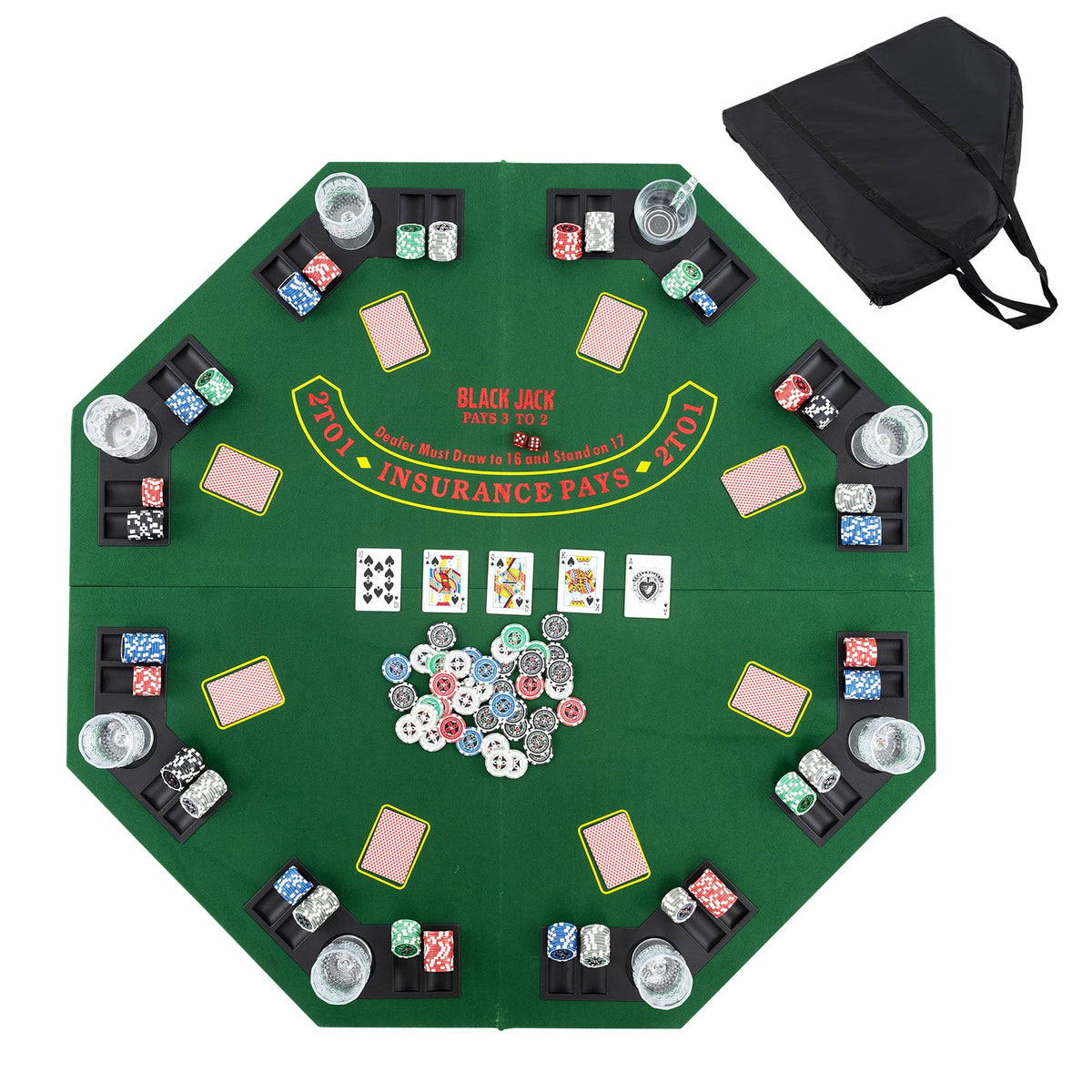 48" Foldable Poker Tabletop with Cup Holders & Chip Trays